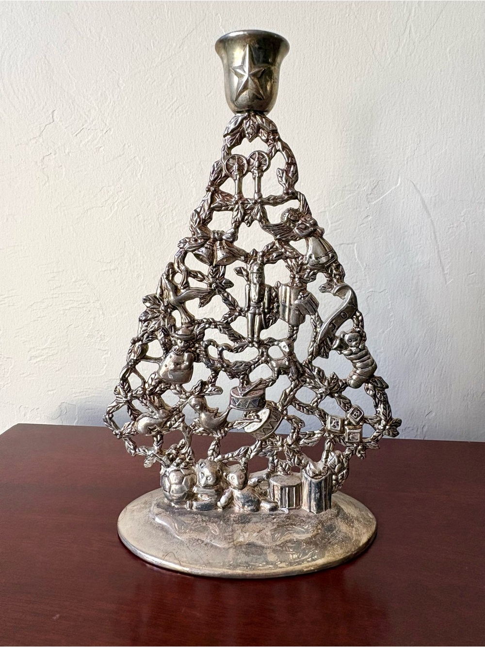 Vintage Godinger Silver Art Co silver-plated Christmas tree taper candle holder